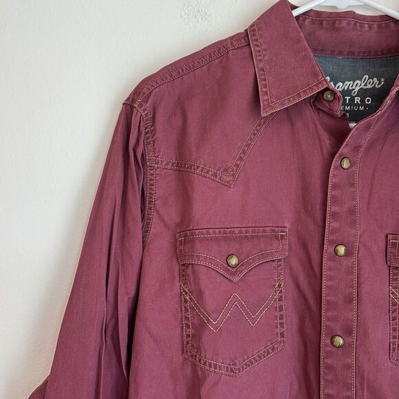 Wrangler Men's Retro Burgundy snap buttons long sleeve button down Shirt medium - Picture 4 of 9